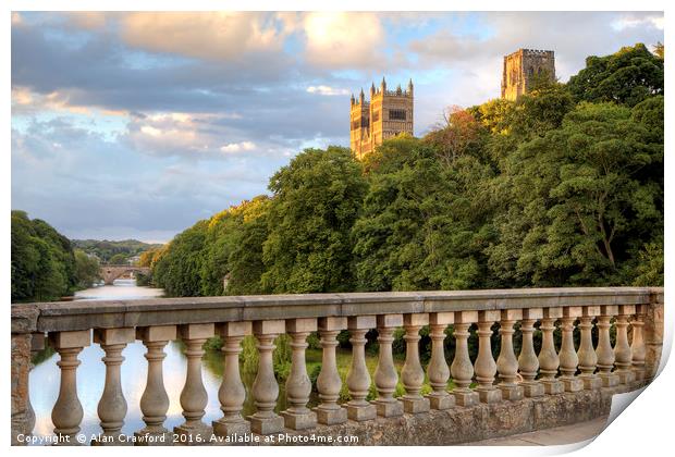 Durham Cathedral from Prebends Bridge Print by Alan Crawford
