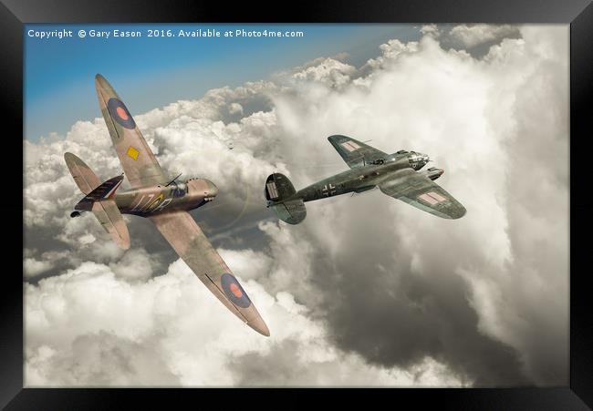 The Chase: Spitfire pursuing Heinkel Framed Print by Gary Eason