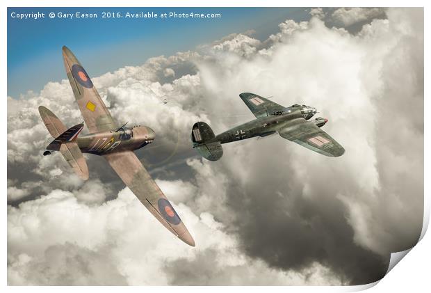 The Chase: Spitfire pursuing Heinkel Print by Gary Eason