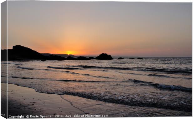 Sunrise on Looe Town Beach, South East Cornwall Canvas Print by Rosie Spooner