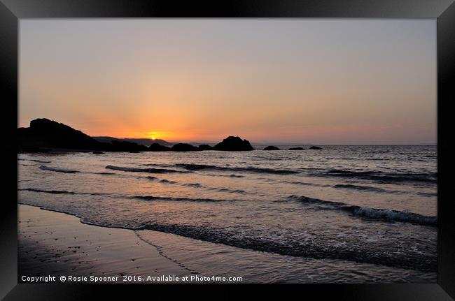 Sunrise on Looe Town Beach, South East Cornwall Framed Print by Rosie Spooner