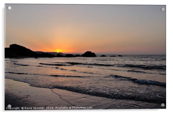 Sunrise on Looe Town Beach, South East Cornwall Acrylic by Rosie Spooner