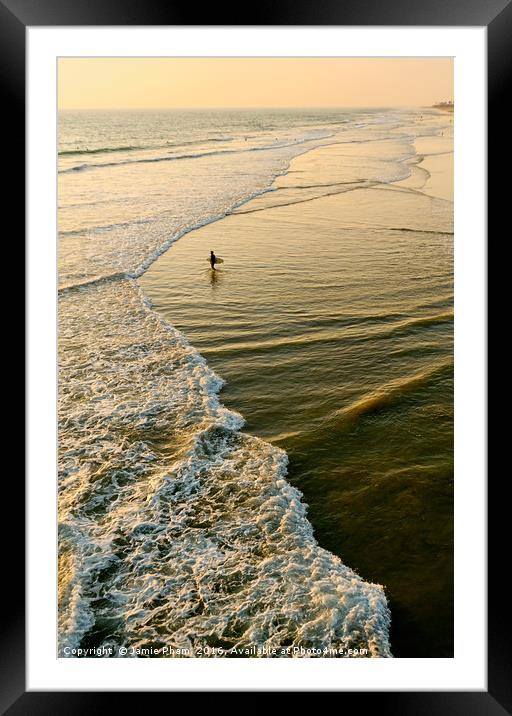 Lone surfer waiting for the perfect wave in Huntin Framed Mounted Print by Jamie Pham