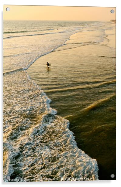 Lone surfer waiting for the perfect wave in Huntin Acrylic by Jamie Pham