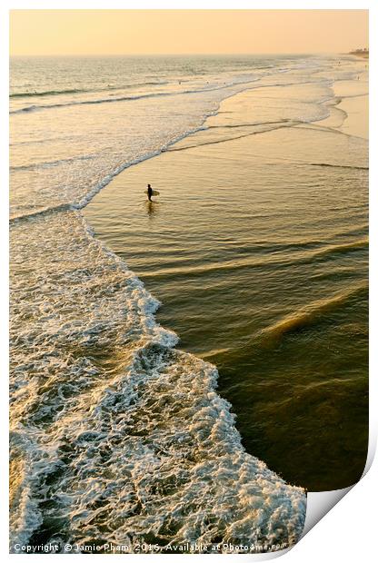 Lone surfer waiting for the perfect wave in Huntin Print by Jamie Pham