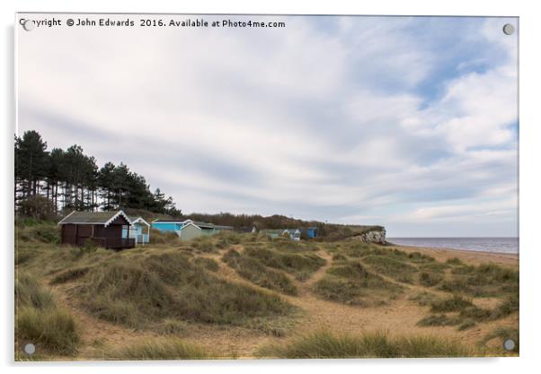 Beach Huts in the Marram Grass Acrylic by John Edwards