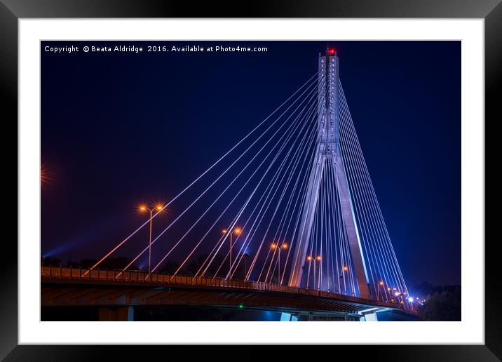 Swietokrzysk bridge in Warsaw at night Framed Mounted Print by Beata Aldridge