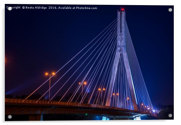 Swietokrzysk bridge in Warsaw at night Acrylic by Beata Aldridge