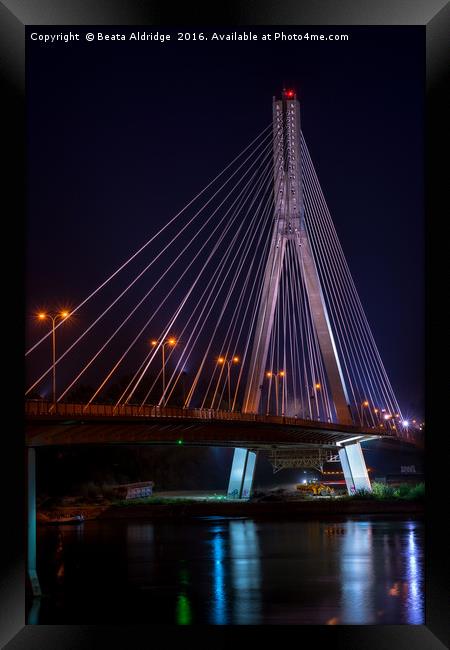 Swietokrzysk bridge in Warsaw at night Framed Print by Beata Aldridge