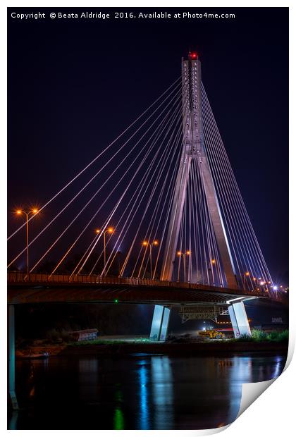 Swietokrzysk bridge in Warsaw at night Print by Beata Aldridge