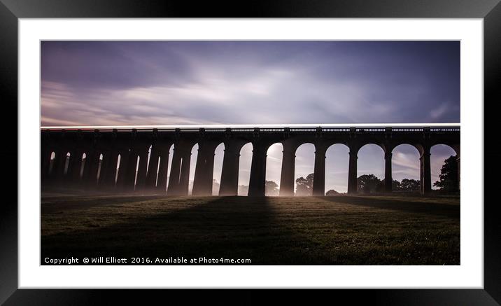 Balcombe Viaduct in the Misty Moonlight at Night Framed Mounted Print by Will Elliott