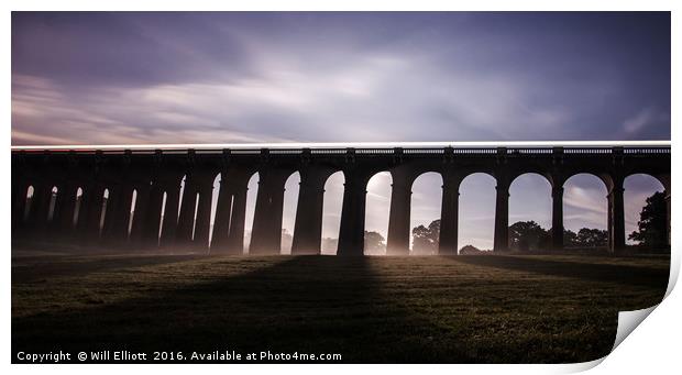 Balcombe Viaduct in the Misty Moonlight at Night Print by Will Elliott