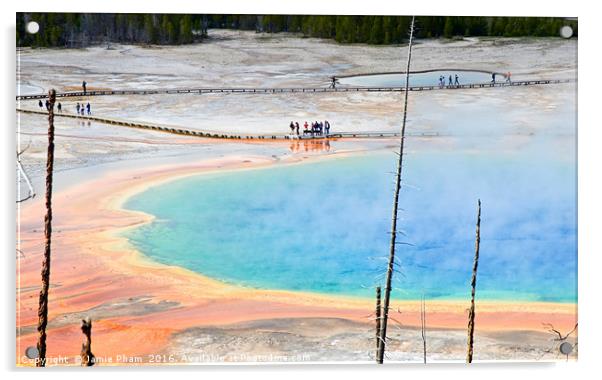 Overhead view of Grand Prismatic Spring in Yellows Acrylic by Jamie Pham
