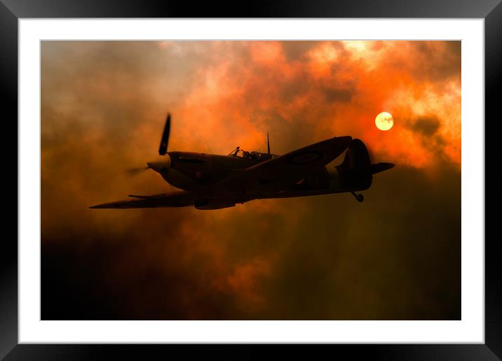 Spitfire Sunset Silhouette Framed Mounted Print by J Biggadike