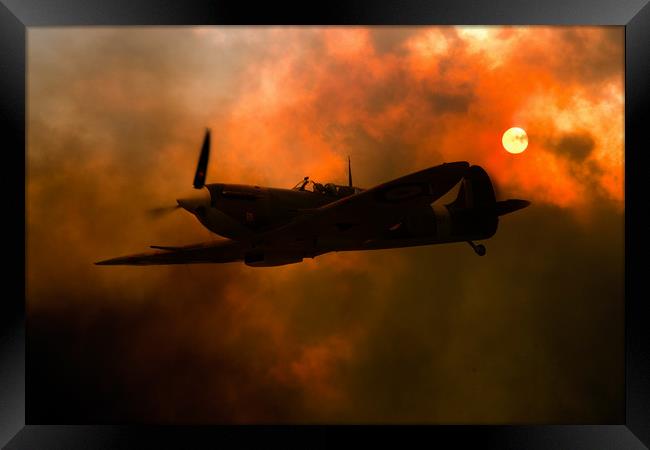 Spitfire Sunset Silhouette Framed Print by J Biggadike