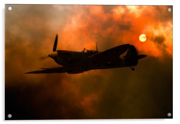 Spitfire Sunset Silhouette Acrylic by J Biggadike