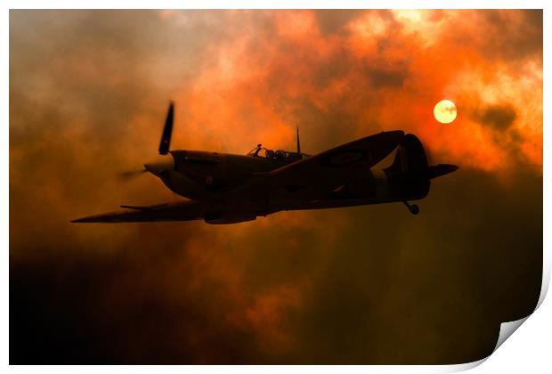 Spitfire Sunset Silhouette Print by J Biggadike