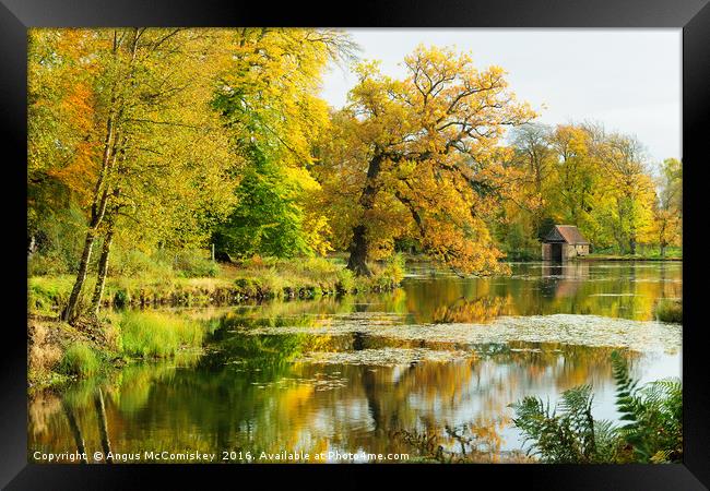 Boathouse on Penicuik Pond  Framed Print by Angus McComiskey