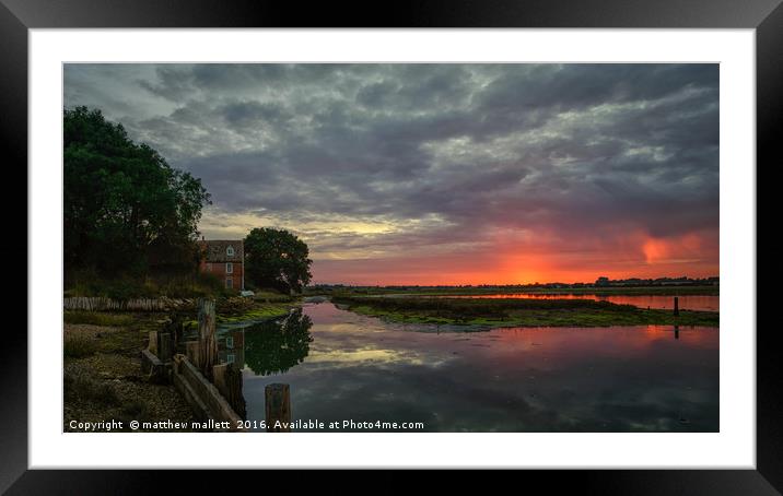 Fire Sunset Behind Landermere Quay Framed Mounted Print by matthew  mallett