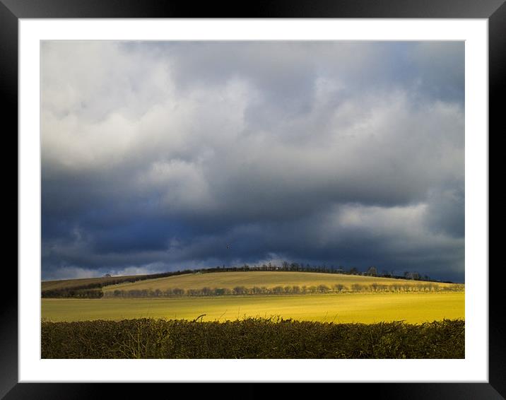 Fields and stormy weather Framed Mounted Print by David French