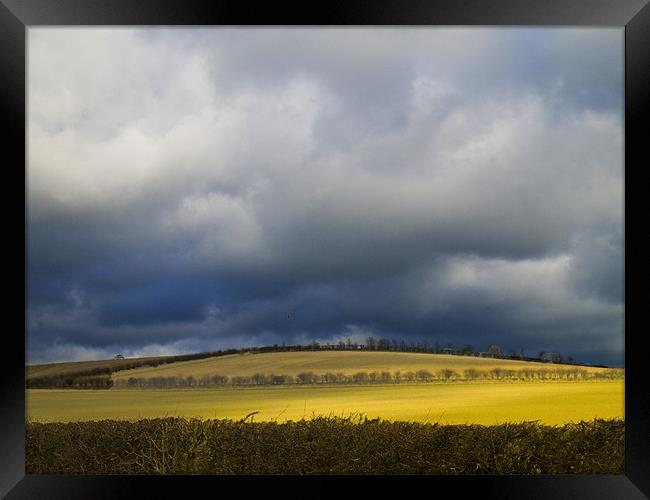 Fields and stormy weather Framed Print by David French