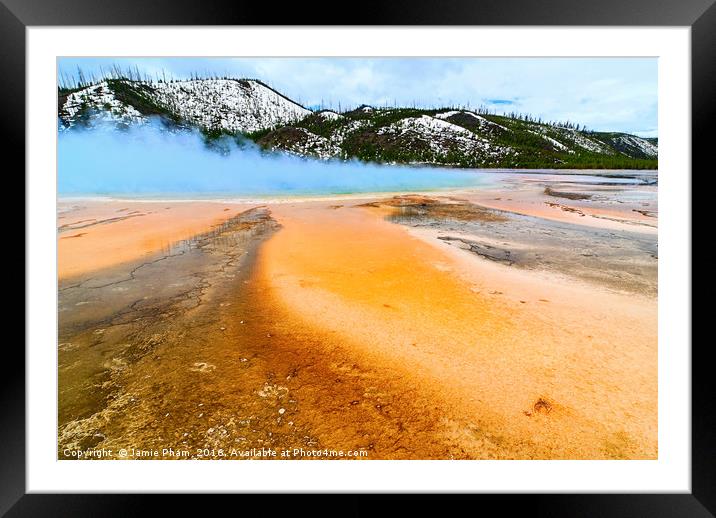 Grand Prismatic Spring on a cloudy day. Framed Mounted Print by Jamie Pham
