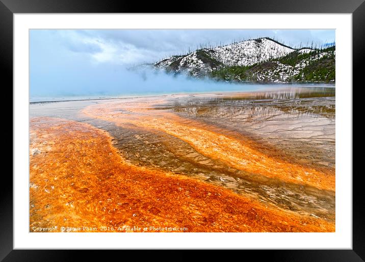 Grand Prismatic Spring on a cloudy day. Framed Mounted Print by Jamie Pham