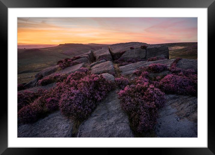 Burbage Rocks Afterglow  Framed Mounted Print by James Grant