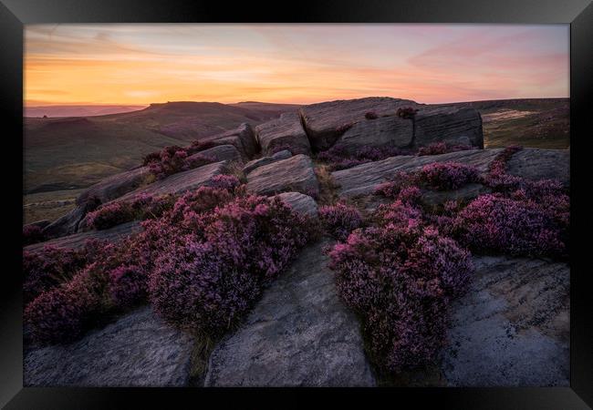 Burbage Rocks Afterglow  Framed Print by James Grant