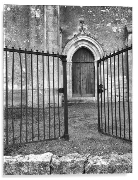 Church door through the gates Acrylic by Peter Balfour