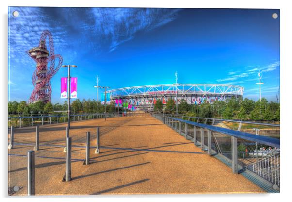 West Ham FC Stadium And The Arcelormittal Orbit  Acrylic by David Pyatt