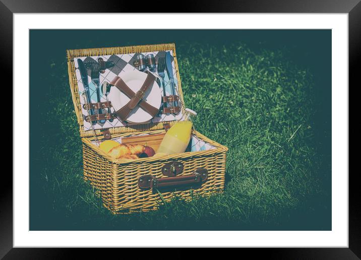 Picnic Basket With Orange Juice Bottle, Apples, Pe Framed Mounted Print by Radu Bercan