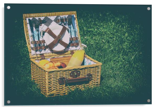 Picnic Basket With Orange Juice Bottle, Apples, Pe Acrylic by Radu Bercan