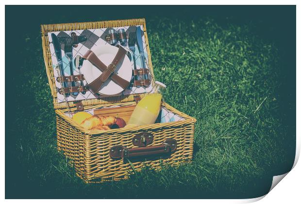 Picnic Basket With Orange Juice Bottle, Apples, Pe Print by Radu Bercan
