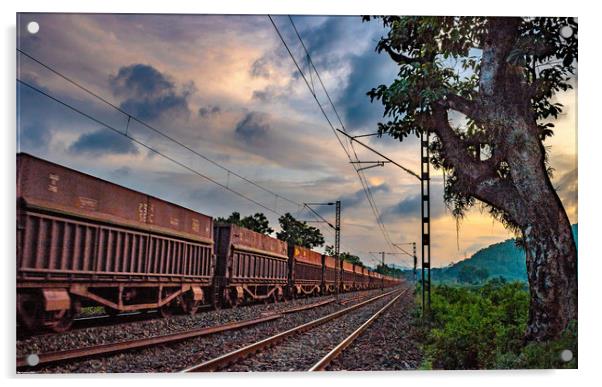 The train to horizon Acrylic by Indranil Bhattacharjee