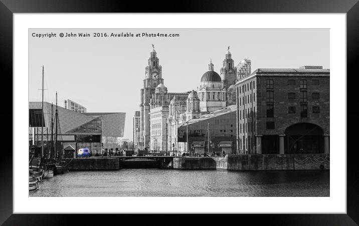 Royal Albert Dock, Liverpool (Black and White) Framed Mounted Print by John Wain