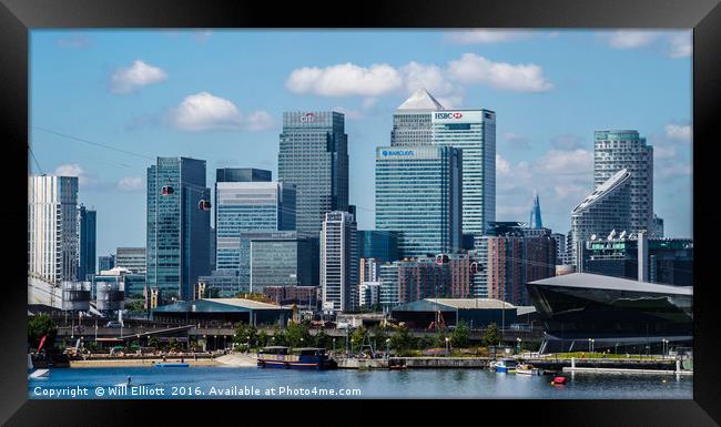 Canary Wharf Cityscape on the Isle of Dogs Framed Print by Will Elliott