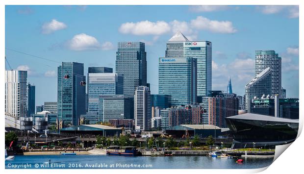 Canary Wharf Cityscape on the Isle of Dogs Print by Will Elliott