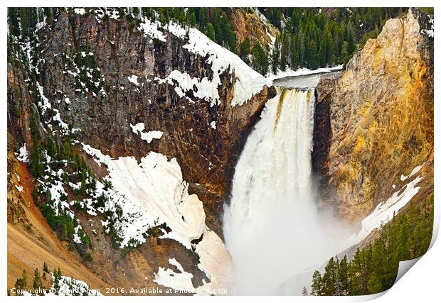 Closer view of Yellowstone Falls from Lookout Poin Print by Jamie Pham