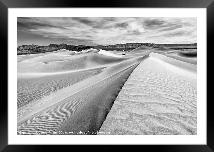 Panoramic view of endless sand dunes in Death Vall Framed Mounted Print by Jamie Pham
