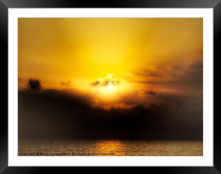 Golden Sunrise Through Moody Clouds Framed Mounted Print by Beryl Curran