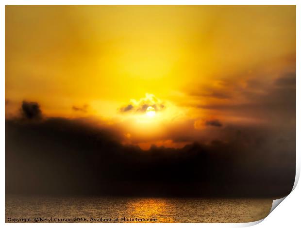 Golden Sunrise Through Moody Clouds Print by Beryl Curran