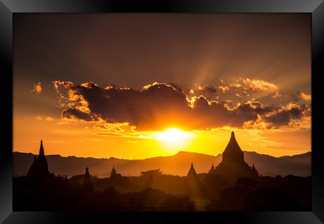 Bagan, Temples, Myanmar, Sunset Framed Print by James Reed