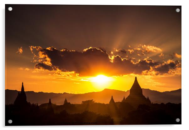 Bagan, Temples, Myanmar, Sunset Acrylic by James Reed