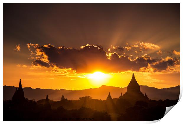 Bagan, Temples, Myanmar, Sunset Print by James Reed