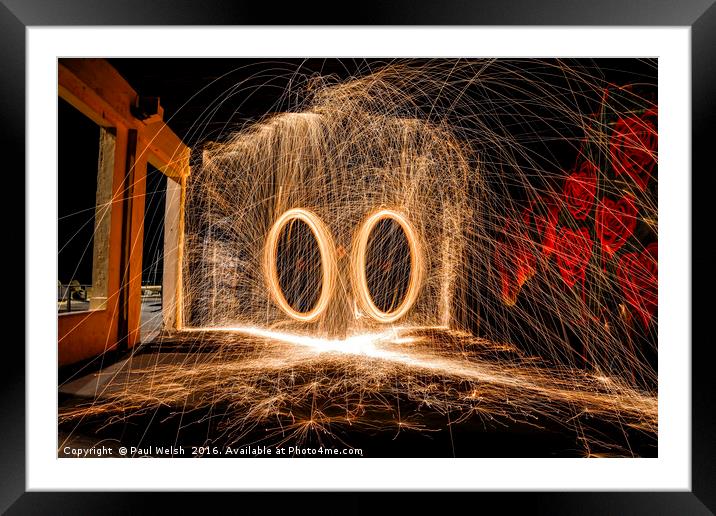 Fire Spinning Two Handed Framed Mounted Print by Paul Welsh