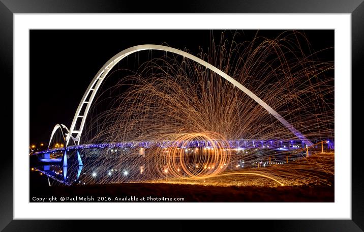 Fire Spinning At The Infinity Bridge Framed Mounted Print by Paul Welsh