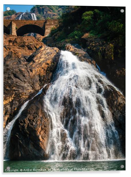 Dudhsagar waterfall. The largest waterfall in Goa, Acrylic by Andrei Bortnikau