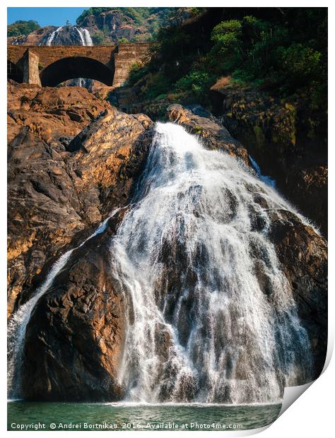 Dudhsagar waterfall. The largest waterfall in Goa, Print by Andrei Bortnikau