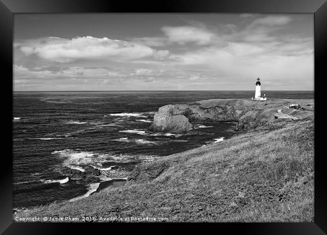Panorama of Yaquina Lighthouse. Framed Print by Jamie Pham